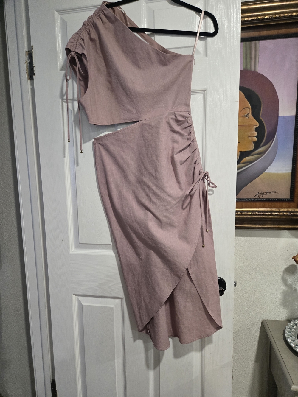 Bonheur D'amour One-Shoulder Pink Midi Skirt with Side Slit - Picture 3 of 3